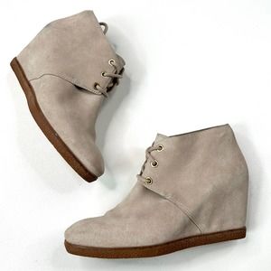 Cole Haan | Suede Wedge Lace Up Boot Taupe Size 7.5